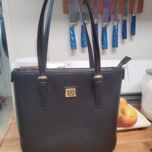 Anne Klein Black Leather Purse Lion Icon